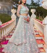 Sea Green net with  Sequin & Zarkan embroidery Semi-Stitched Lehenga choli & Dupatta