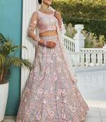 Grey net with  Sequin & Zarkan embroidery Semi-Stitched Lehenga choli & Dupatta
