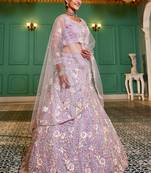Mauve net with  Sequin & Zarkan embroidery Semi-Stitched Lehenga choli & Dupatta