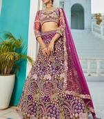Burgundy net with Coding & Zarkan embroidery Semi-Stitched Lehenga choli & Dupatta