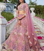 Pink Net Sequins and Dori Work Lehenga Choli
