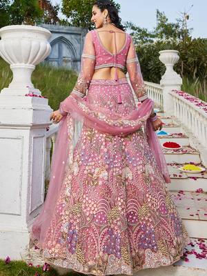 Pink Net Sequins and Dori Work Lehenga Choli 2