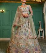 Lime green net with coding & zarkan embroidery semi-stitched lehenga choli & dupatta