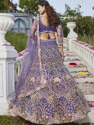 Purple net with Coding & Zarkan embroidery Semi-Stitched Lehenga choli & Dupatta 2