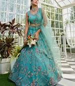 Lime Green net with Coding & Zarkan embroidery Semi-Stitched Lehenga choli & Dupatta