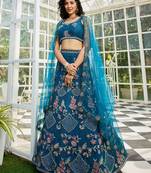 Navy Blue net with Coding & Zarkan embroidery Semi-Stitched Lehenga choli & Dupatta