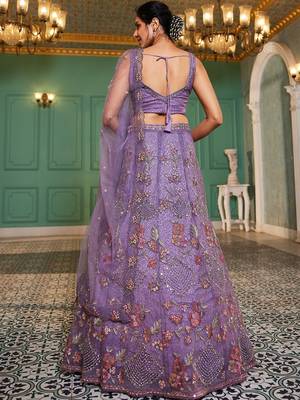 Purple net with Coding & Zarkan embroidery Semi-Stitched Lehenga choli & Dupatta 3