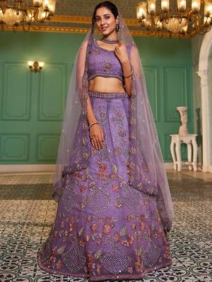 Purple net with Coding & Zarkan embroidery Semi-Stitched Lehenga choli & Dupatta 1