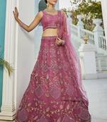 Pink net with  Sequin & Zarkan embroidery Semi-Stitched Lehenga choli & Dupatta