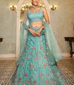 Lime Green net with Coding & Zarkan embroidery Semi-Stitched Lehenga choli & Dupatta