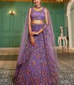 Purple net with Coding & Zarkan embroidery Semi-Stitched Lehenga choli & Dupatta