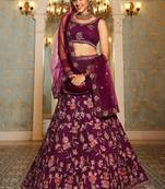 Burgundy net with Coding & Zarkan embroidery Semi-Stitched Lehenga choli & Dupatta