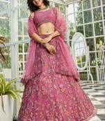 Pink net with  Sequin & Zarkan embroidery Semi-Stitched Lehenga choli & Dupatta