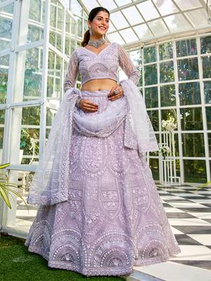Lavdender net with Beads & Zarkan embroidery Semi-Stitched Lehenga choli & Dupatta 1