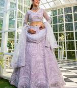 Lavdender net with Beads & Zarkan embroidery Semi-Stitched Lehenga choli & Dupatta