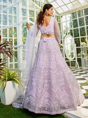 Lavdender net with Beads & Zarkan embroidery Semi-Stitched Lehenga choli & Dupatta 2