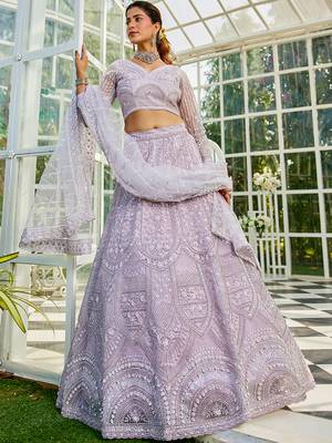 Lavdender net with Beads & Zarkan embroidery Semi-Stitched Lehenga choli & Dupatta 3