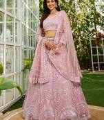Pink net with Beads & Zarkan embroidery Semi-Stitched Lehenga choli & Dupatta