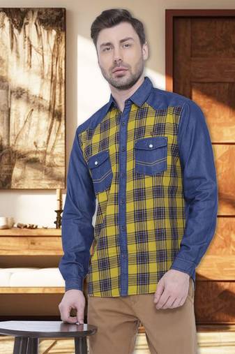 Kuons avenue men's casual denim shirt | cheks shirt for men