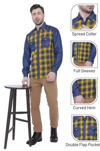 Kuons avenue men's casual denim shirt | cheks shirt for men