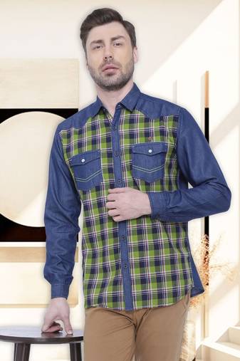 Kuons avenue men's casual denim shirt | cheks shirt for men