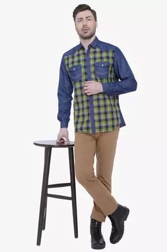 Kuons avenue men's casual denim shirt | cheks shirt for men