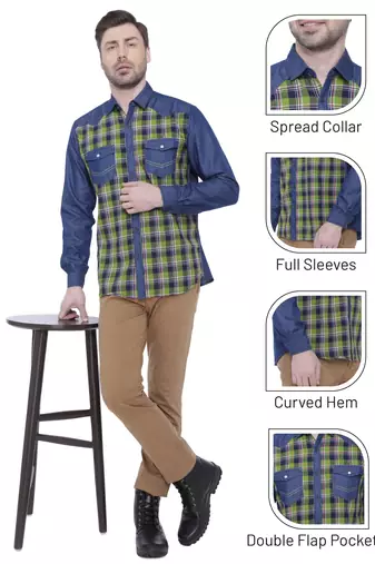 Kuons avenue men's casual denim shirt | cheks shirt for men