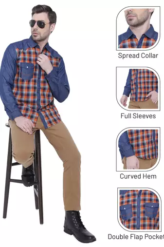 Kuons avenue men's casual denim shirt | cheks shirt for men