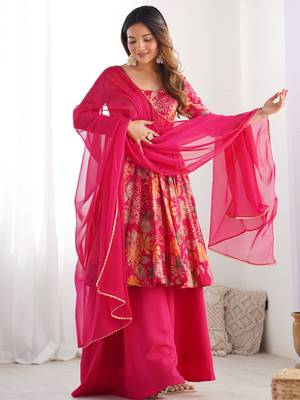 Pink floral printed anarkali palazzo set with dupatta 2