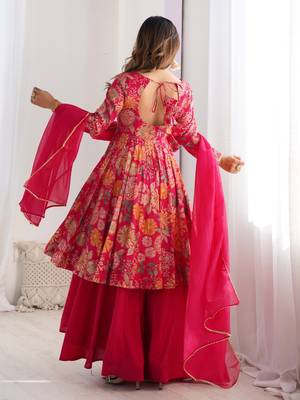 Pink floral printed anarkali palazzo set with dupatta 3