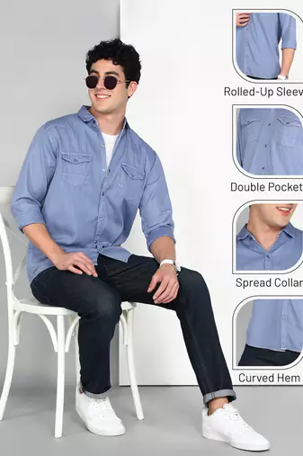 Men's cotton twill casual shirt | double pocket shirt