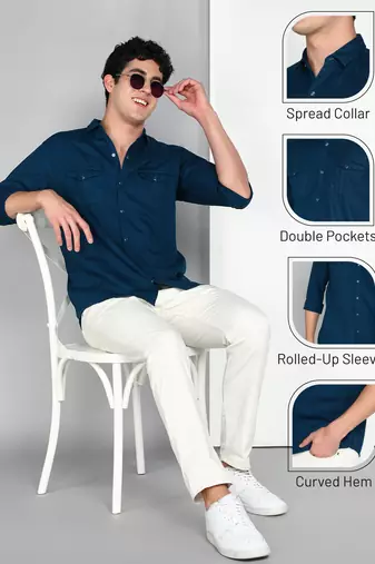 Men's cotton twill casual shirt | double pocket shirt