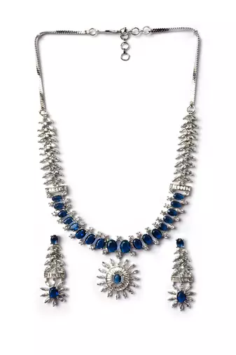 Elegant blue american diamond necklace set     sparkling glamour for special occasions