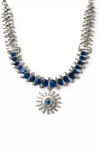 Elegant blue american diamond necklace set     sparkling glamour for special occasions