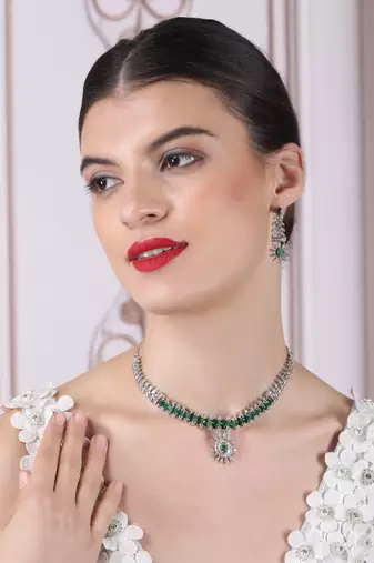 Elegant green american diamond necklace set     sparkling glamour for special occasions