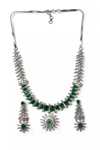 Elegant green american diamond necklace set     sparkling glamour for special occasions