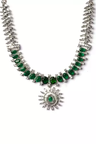 Elegant green american diamond necklace set     sparkling glamour for special occasions