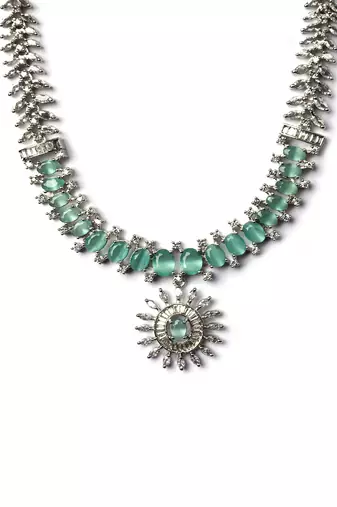 Elegant turquoise american diamond necklace set     sparkling glamour for special occasions
