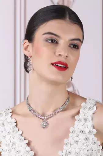 Elegant pink american diamond necklace set     sparkling glamour for special occasions