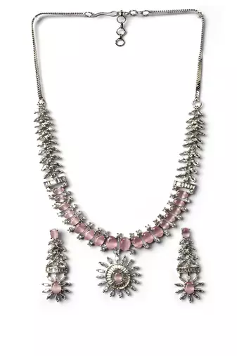 Elegant pink american diamond necklace set     sparkling glamour for special occasions