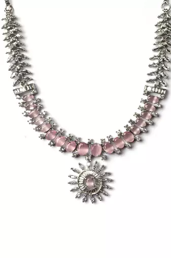 Elegant pink american diamond necklace set     sparkling glamour for special occasions
