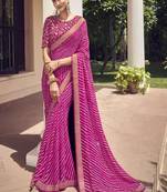 Pink Georgette Lehariya Printed Saree With Unstitched Blouse Piece