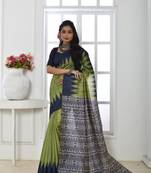 Mahendi printed saree with temple border design