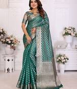 Green woven organza silk saree with blouse piece