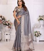 Black woven organza silk saree with blouse piece
