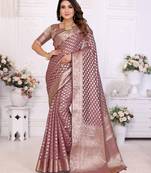 Purple woven organza silk saree with blouse piece