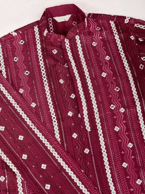 Maroon viscose rayon thread & sequins embroidered with foil mirror work wedding festival party wear straight kurta 10
