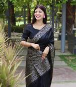 Black solid design with kalamkari woven border