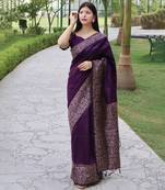 Purple solid design with kalamkari woven border