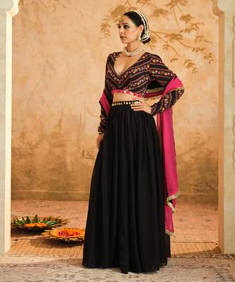 Raag Solid Black Lehenga Set of 3 3